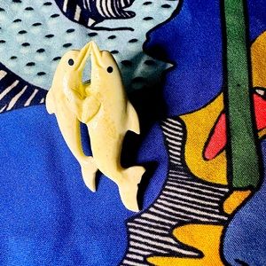 Tie Tac/Lapel Pin OOAK Vintage Hawaii Surfer Jewelry Surf Dolphin Bone Carved